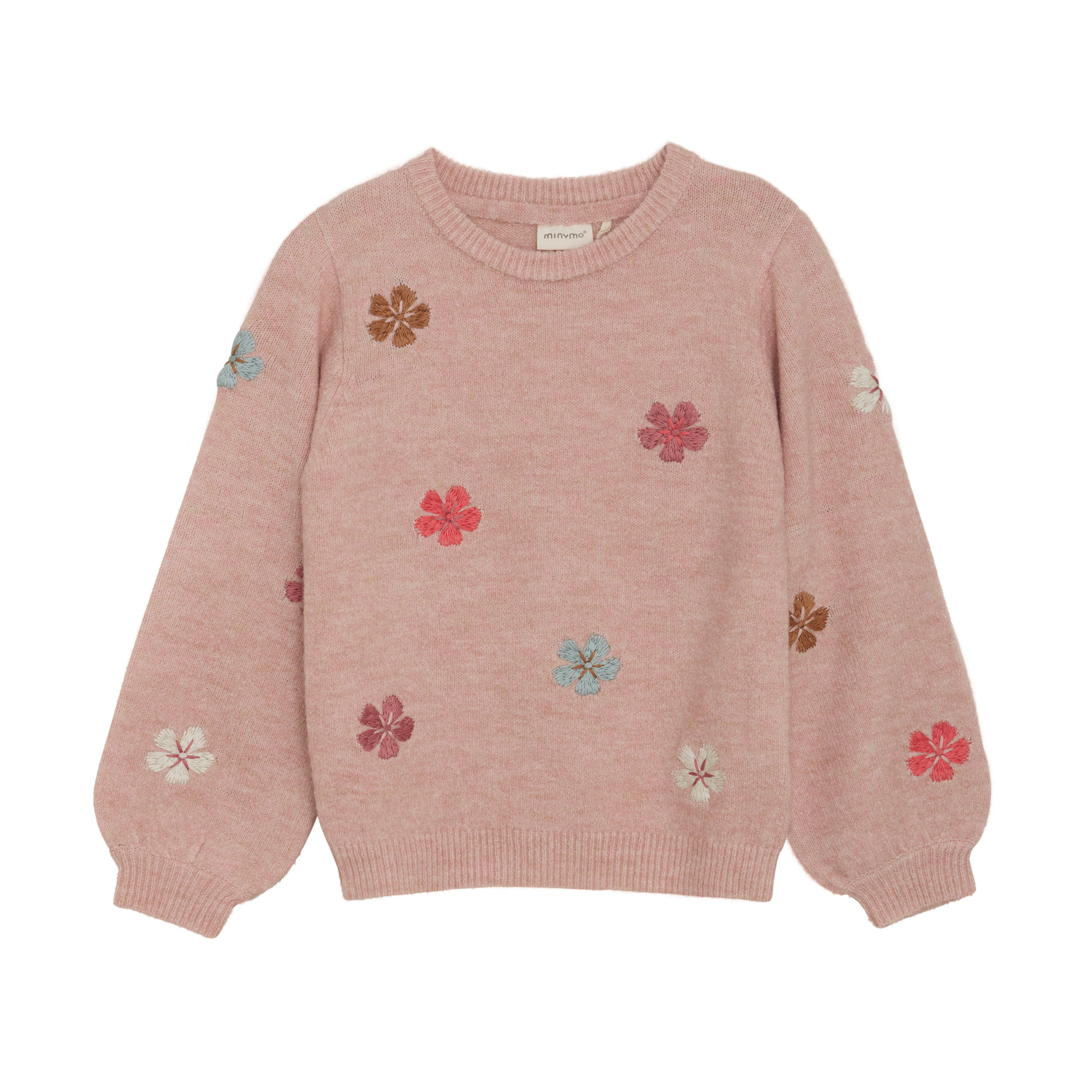 Minymo Strick Pullover rosa mit Blumen