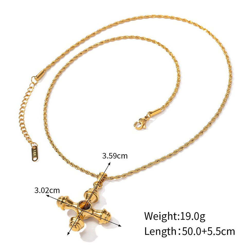 Thumbnail: 18K gold cross inlaid gemstone design high-end necklace bracelet set