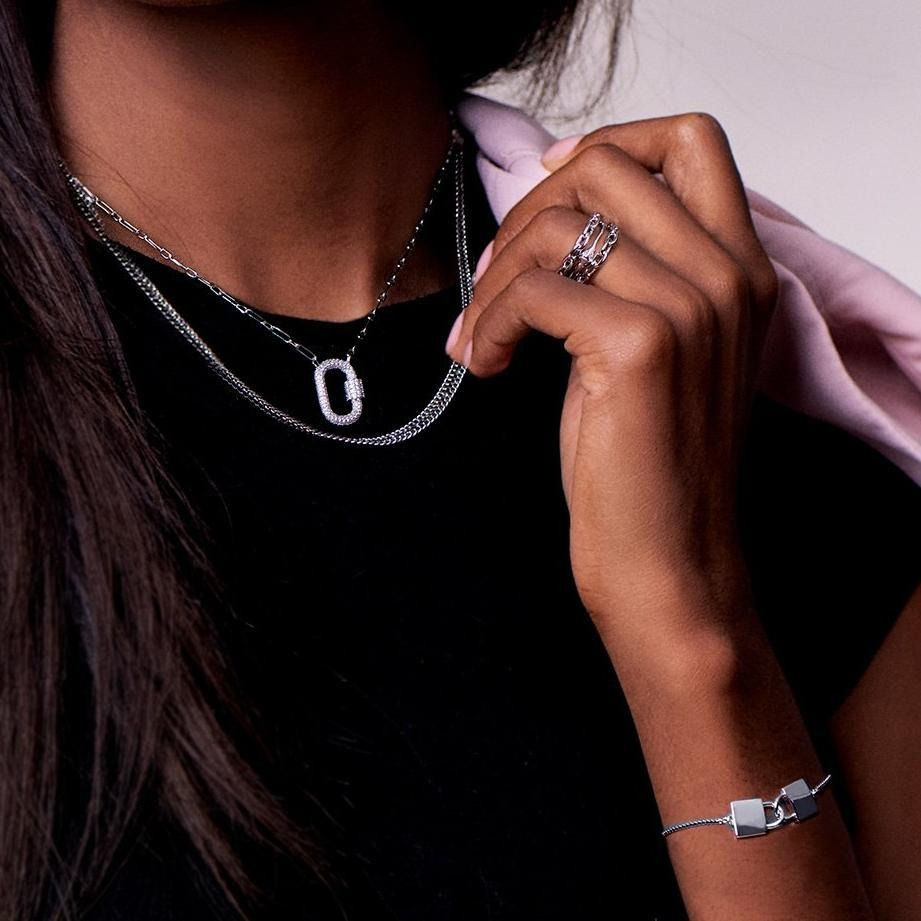 Thumbnail: Geometric diamond carabiner detachable pendant necklace