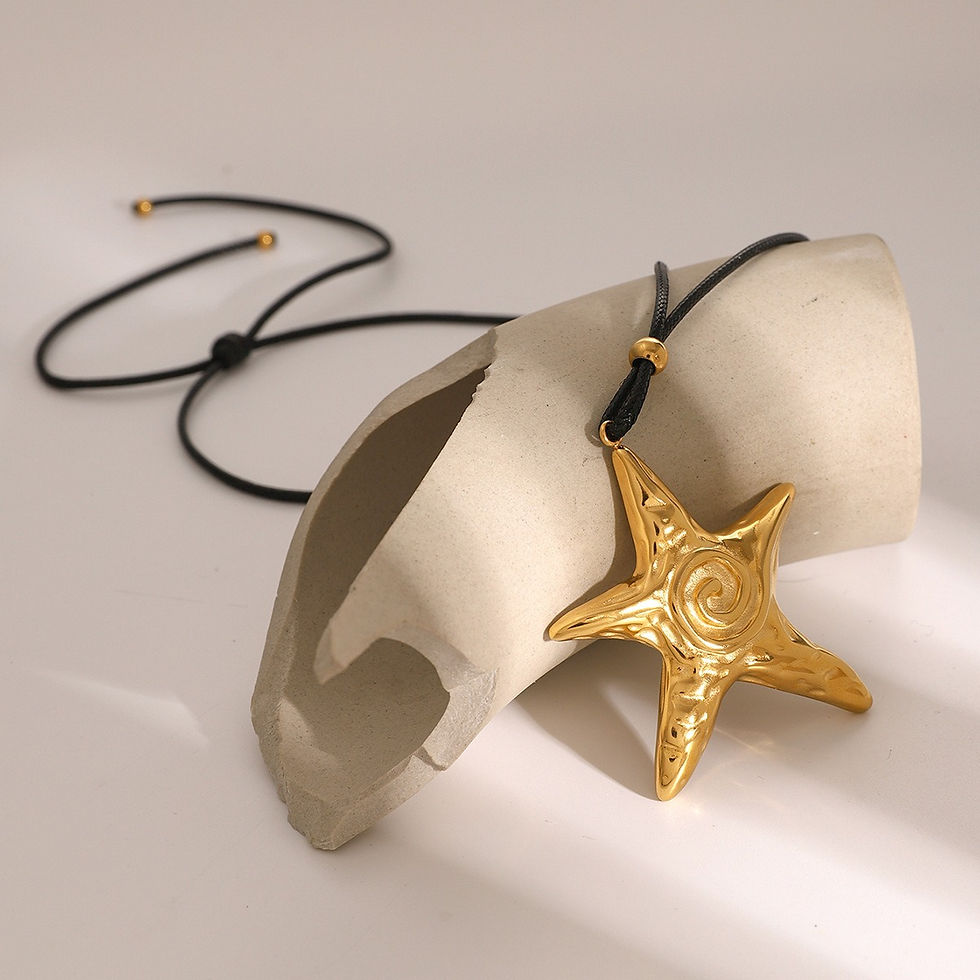 Thumbnail: 18K gold classic retro five-pointed star with thread design pendant necklace