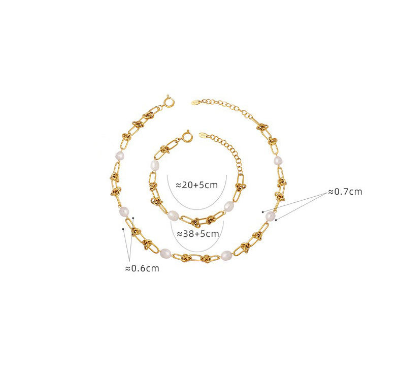 Thumbnail: 18K gold chain with pearl design high-end bracelet and necklace set