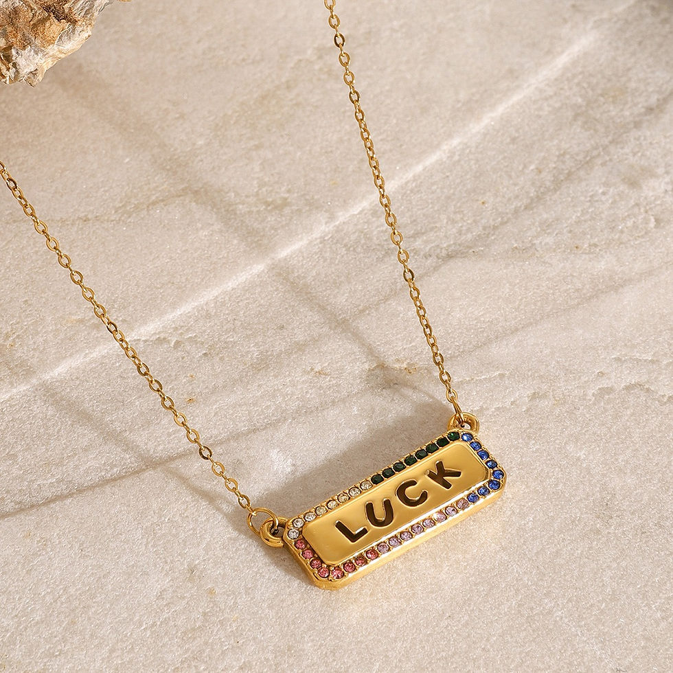 Thumbnail: 18K gold geometric rectangle with letter LUCK design high-end necklace