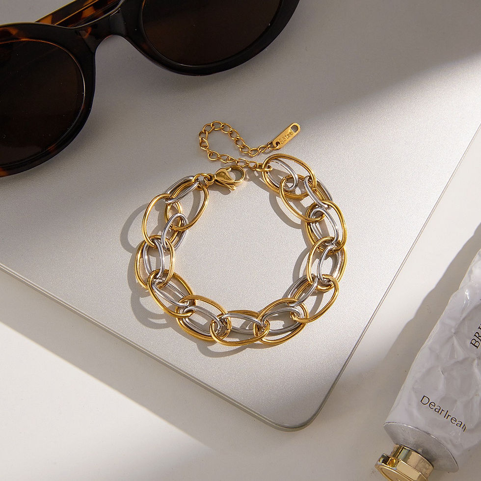 Thumbnail: 18K gold-plated, lightweight, and luxurious two-tone titanium steel bracelet.