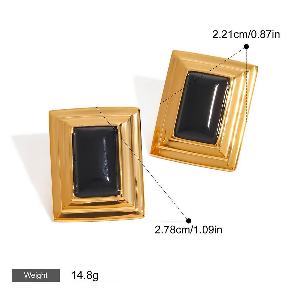 Thumbnail: 18K gold geometric rectangular inlaid gemstone design noble and elegant earrings