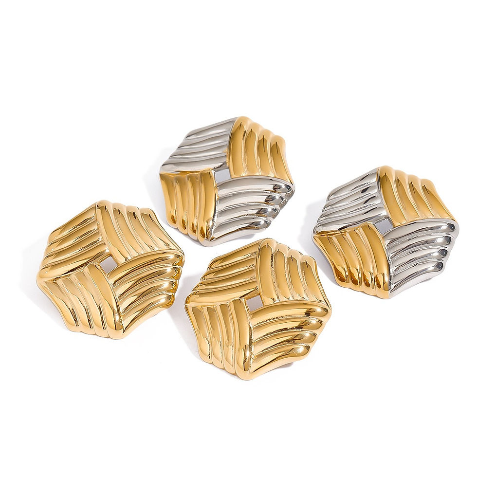 Thumbnail: 18K gold octagonal earrings with stripes design