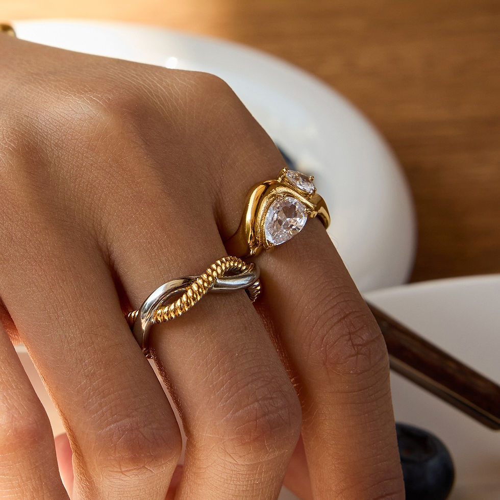 Thumbnail: 18K Gold Zircon Titanium Steel Ring