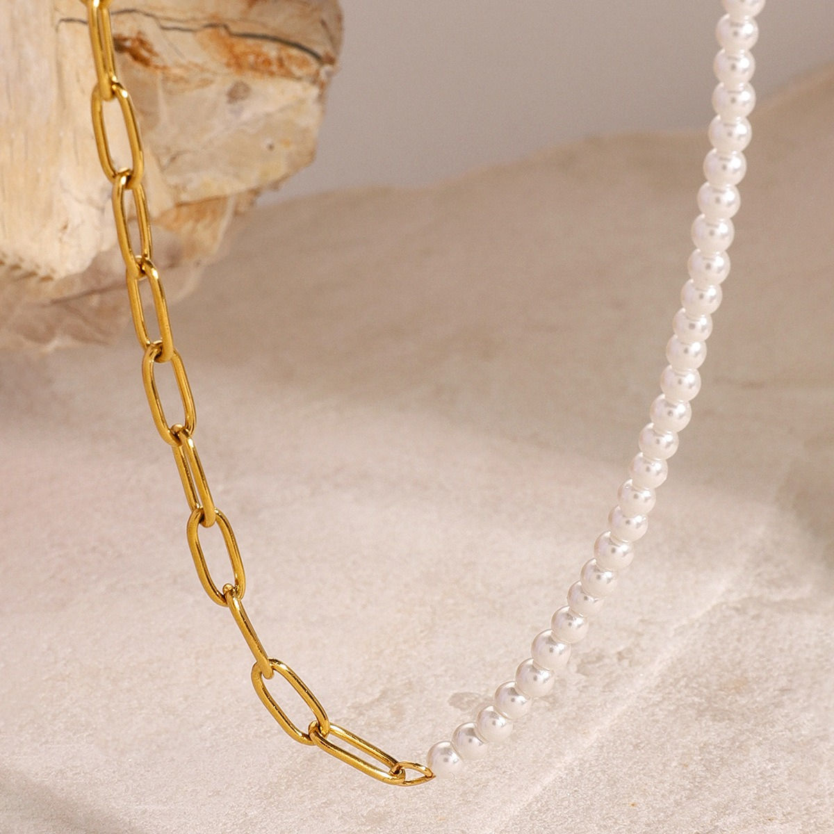 18K gold chain with pearl beaded design high-end necklace