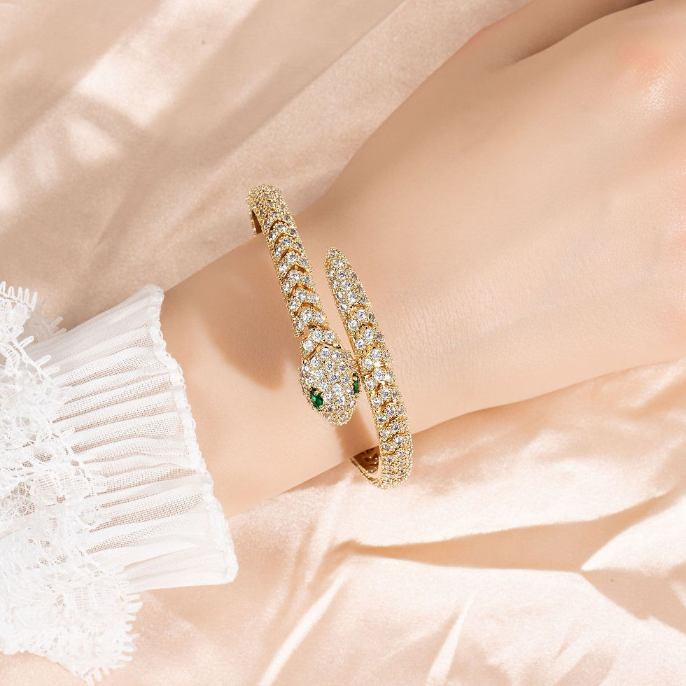 Thumbnail: Women's 18K Gold Snakebone Open Bangle with Full Diamond Setting
