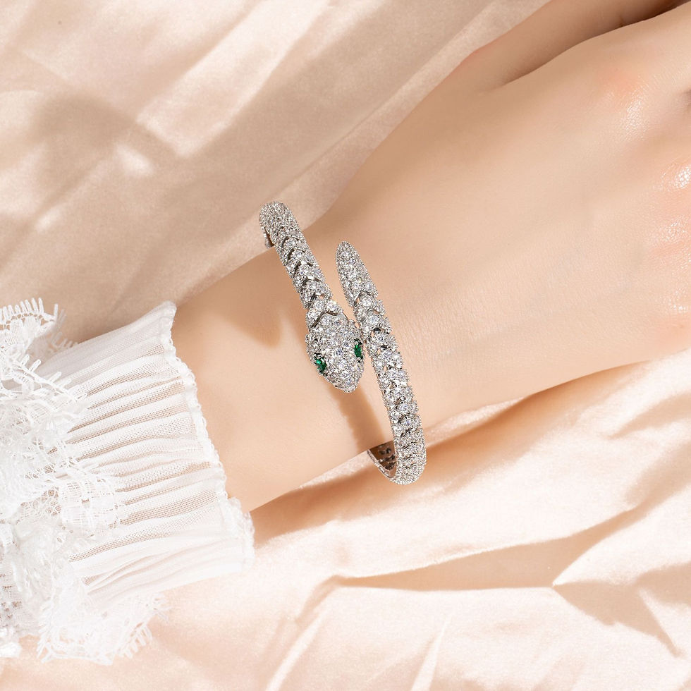 Thumbnail: Women's 18K Gold Snakebone Open Bangle with Full Diamond Setting