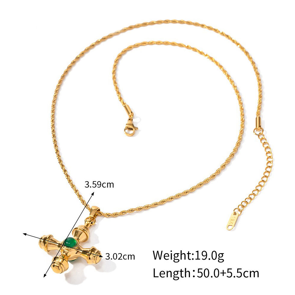 Thumbnail: 18K gold cross inlaid gemstone design high-end necklace bracelet set