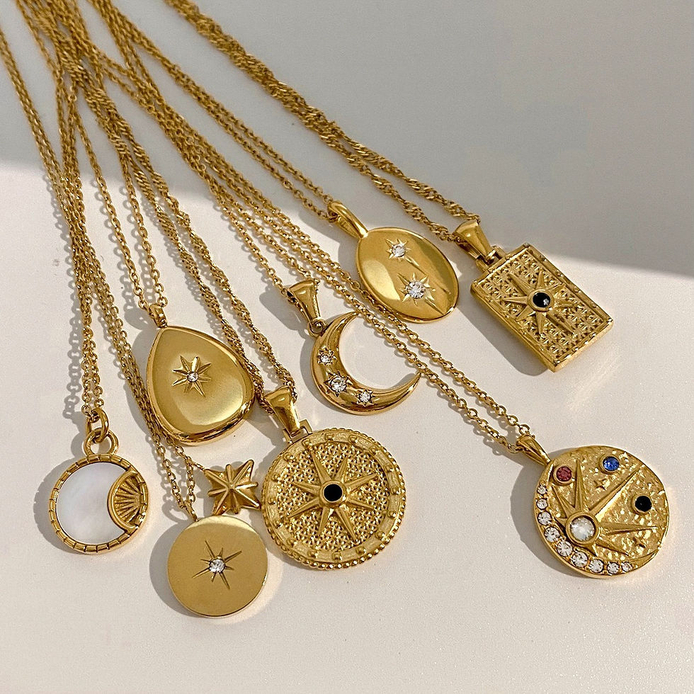 Thumbnail: 18K gold moon and star inlaid gemstone design high-end necklace