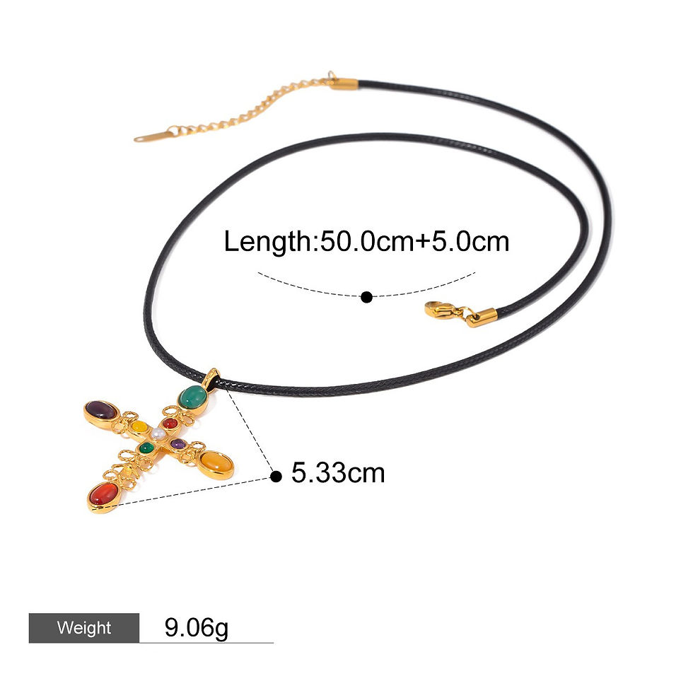 Thumbnail: 18K gold cross inlaid gemstone design high-end necklace bracelet set
