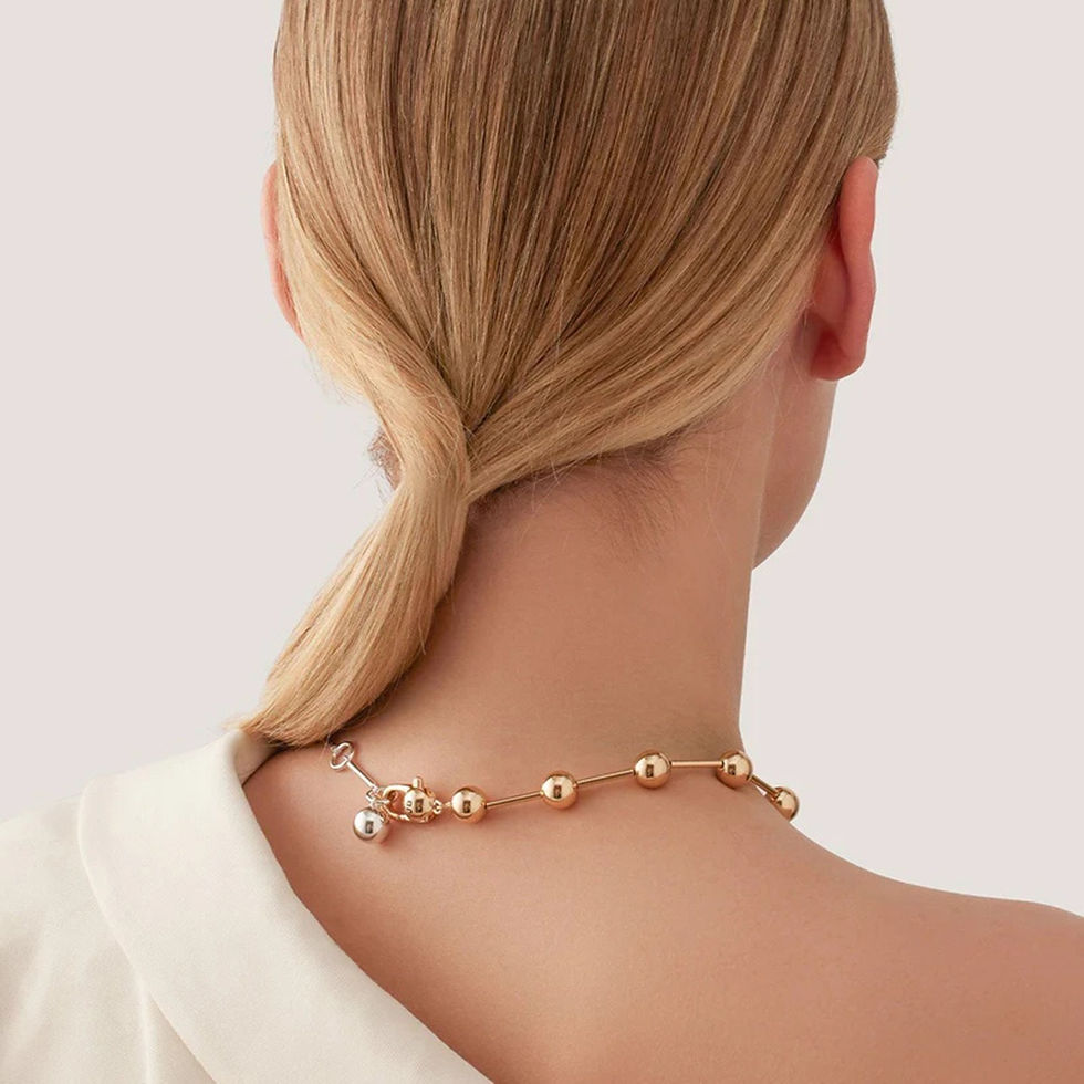 Thumbnail: 18K gold ball with gold and silver color matching design high-end necklace