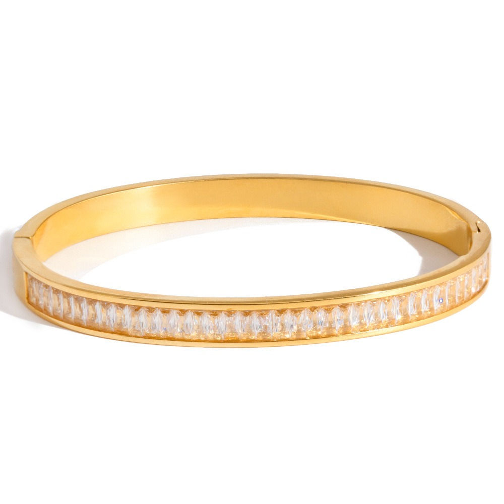 18K gold-plated titanium steel bracelet with rhinestones