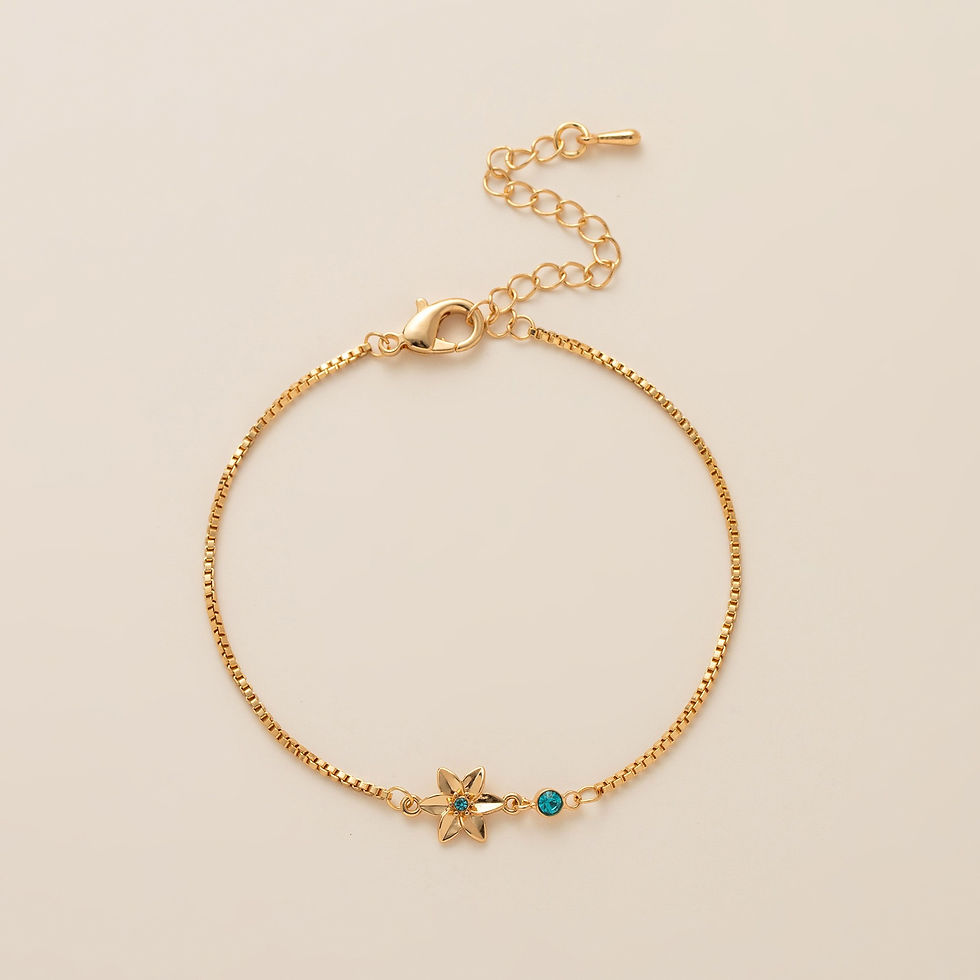Thumbnail: Birthstone bracelet with flower charm and cubic zirconia pendant