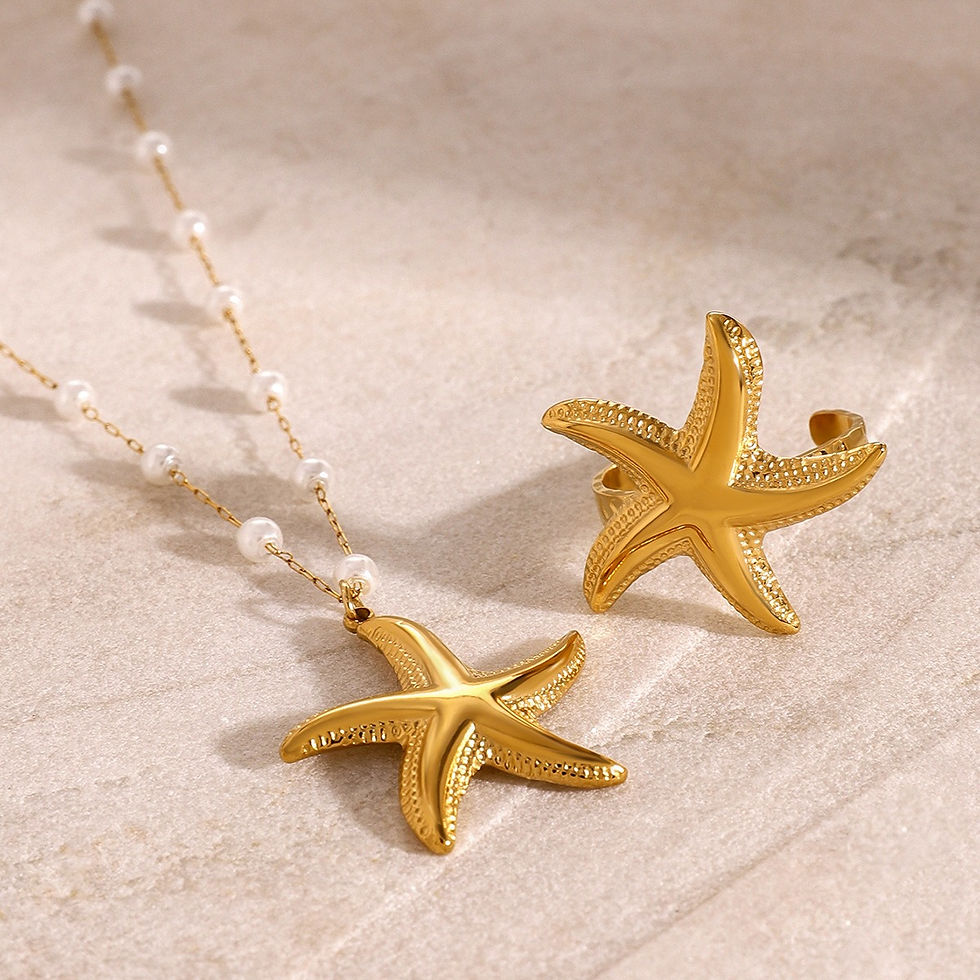 Thumbnail: 18K Gold Starfish Design Luxury Ring Necklace Set