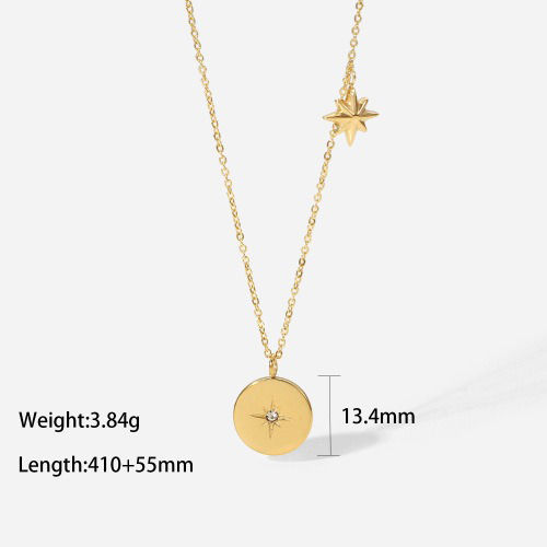 Thumbnail: 18K gold moon and star inlaid gemstone design high-end necklace