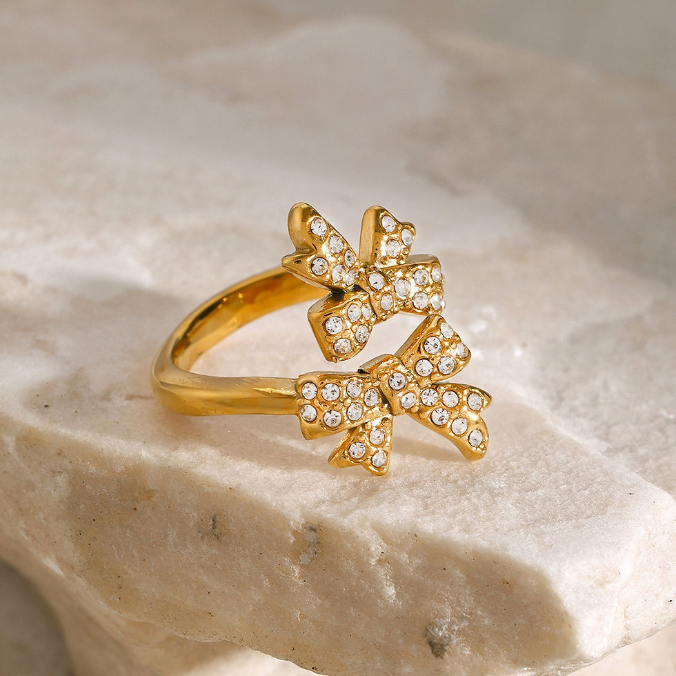 Thumbnail: 18K Gold Exquisite Dazzling Bow Diamond Design Necklace Ring Set