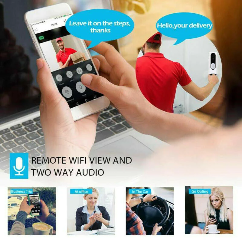 Thumbnail: Wifi Ring Doorbell 1080P HD Security Camera Wireless Door Bell Camera with Chime