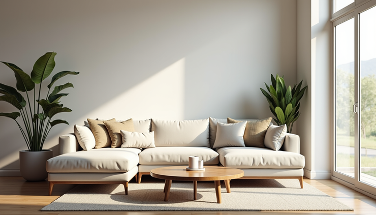 Eye-level view of a modern living room with fresh paint and new furniture