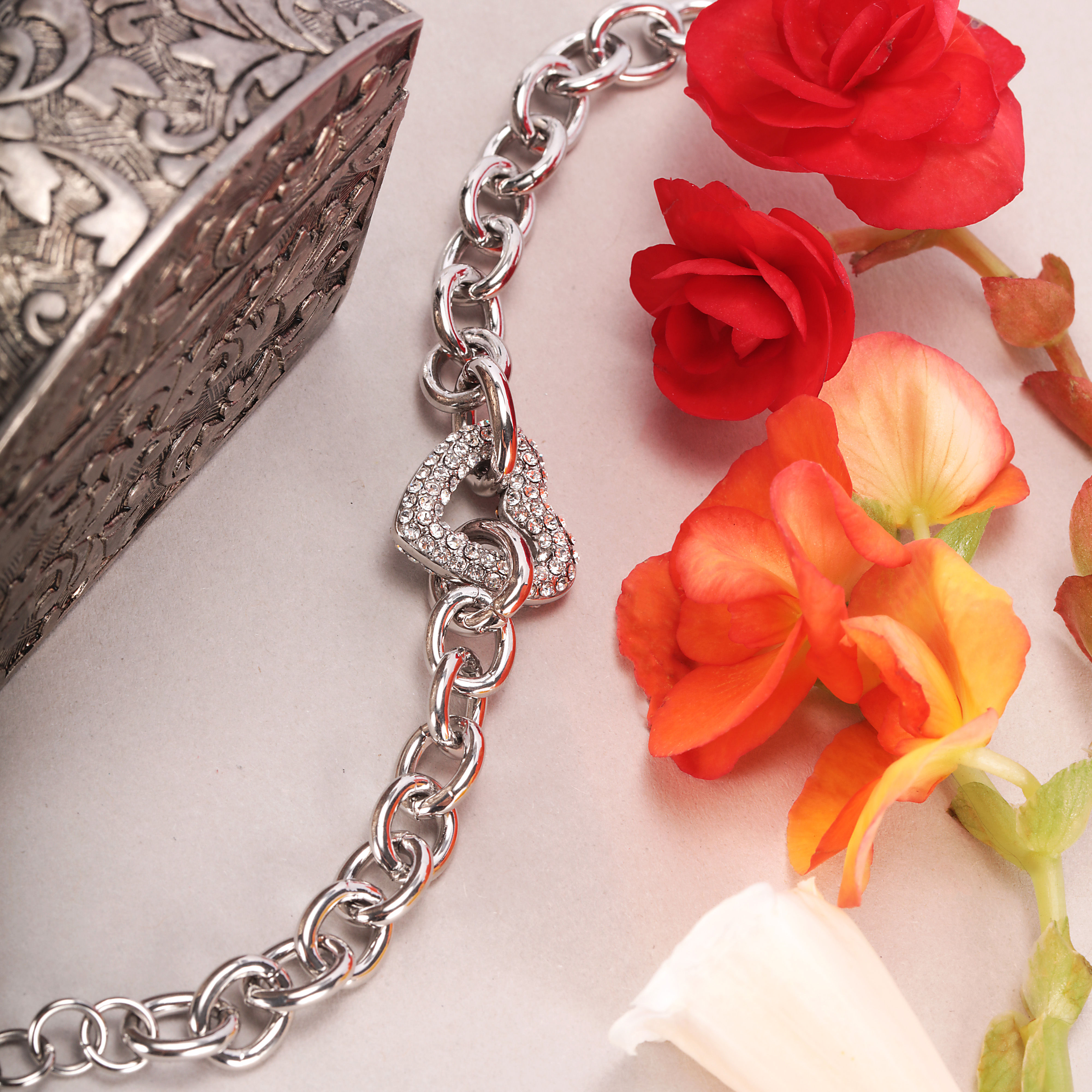 INCONTRI BR. RH ALLOY+SS HEART & STONES