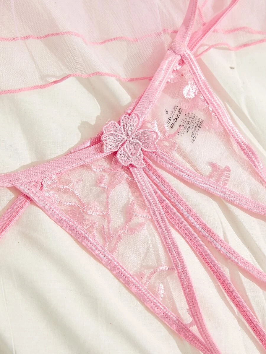 Thumbnail: Cut Out Mesh Appliques Crotchless Underwire Slips With Thong