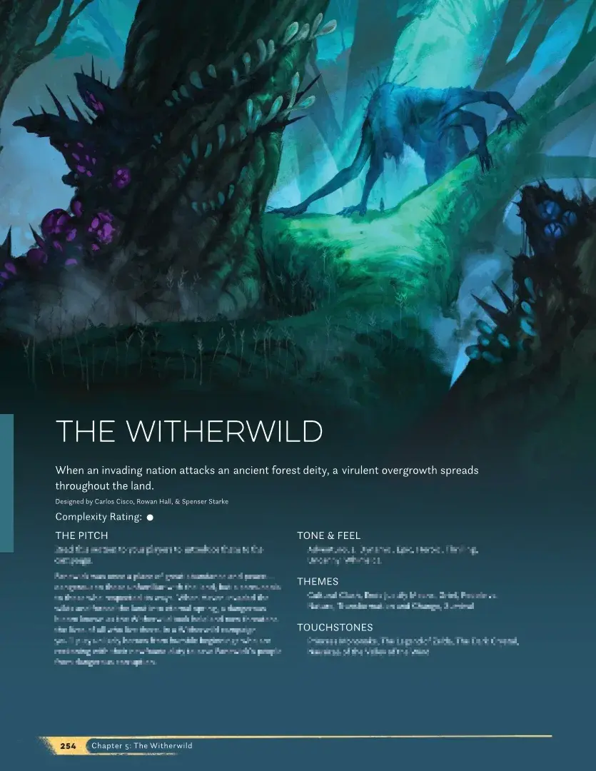 The front page of the Witherwild campaign frame from Darrington Press's Daggerheart roleplaying game.