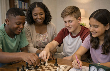 Staff mentoring youth during a structured skill-building activity