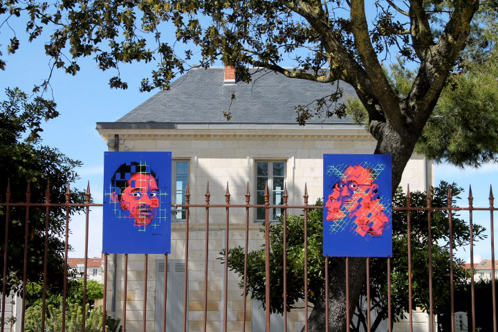 2 portraits of Gombo's exhibition, 'Face cachée' in La Rochelle, France