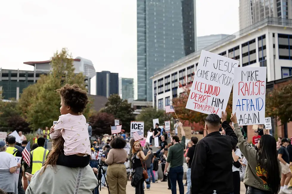 A crowd gathers at First Ward Park to protest the presence of Border Patrol in the city. (A.M. Stewart for The Assembly)