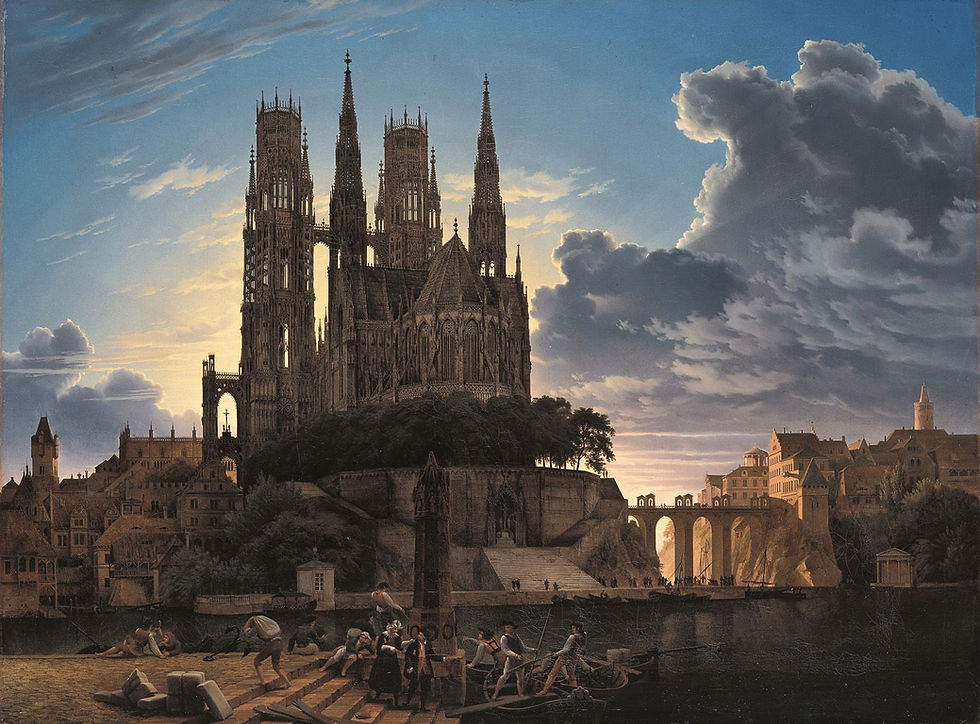 Medieval Town by Water painting