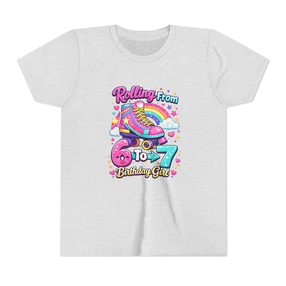 Thumbnail: Youth Tee — "Rolling From 6 to 7" Birthday Girl Roller Skate Shirt