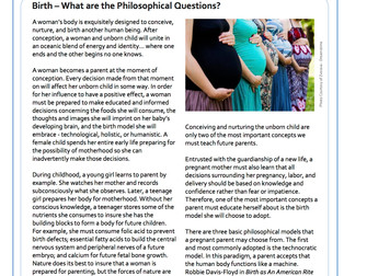 Birth – What are the Philosophical Questions?
