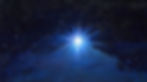 Bright starburst against a dark blue, starry night sky, radiating white and blue light, creating a serene and captivating cosmic scene.