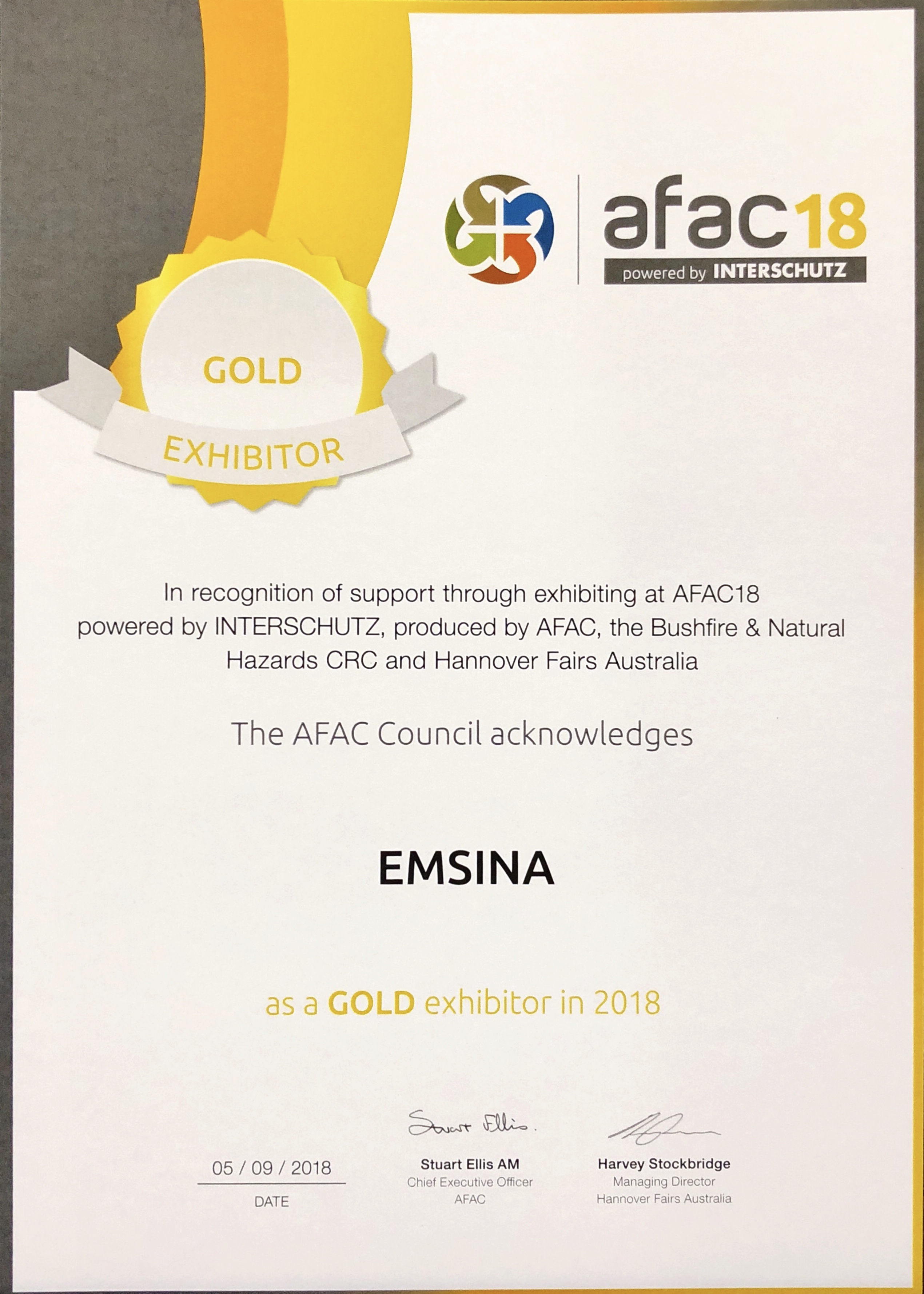 Gold Sponsor Certificate