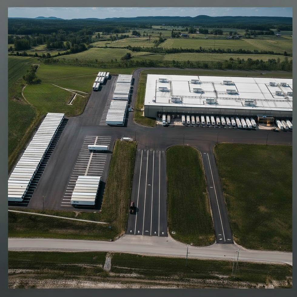 Aerial view of the sealed and striped parking lot at the Great Lakes Cheese plant in Middle Tennessee