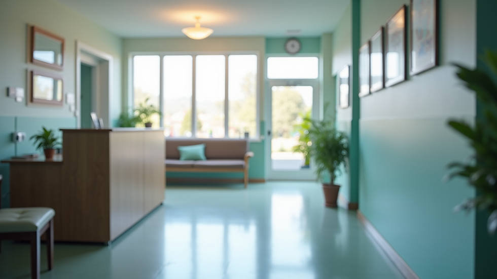 Eye-level view of a care facility reception area with organized documents