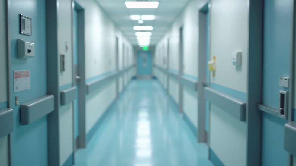 Close-up view of a clean and organized healthcare facility corridor