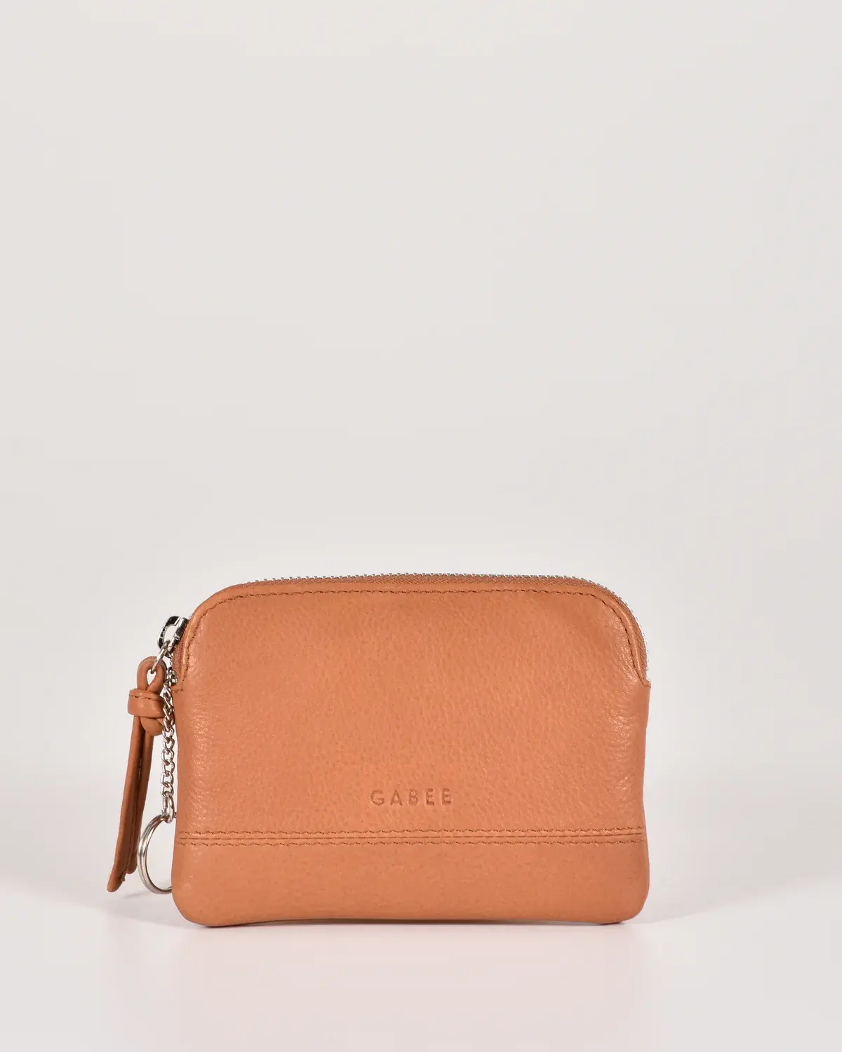 Small Leather Pouch with Keychain - TAN