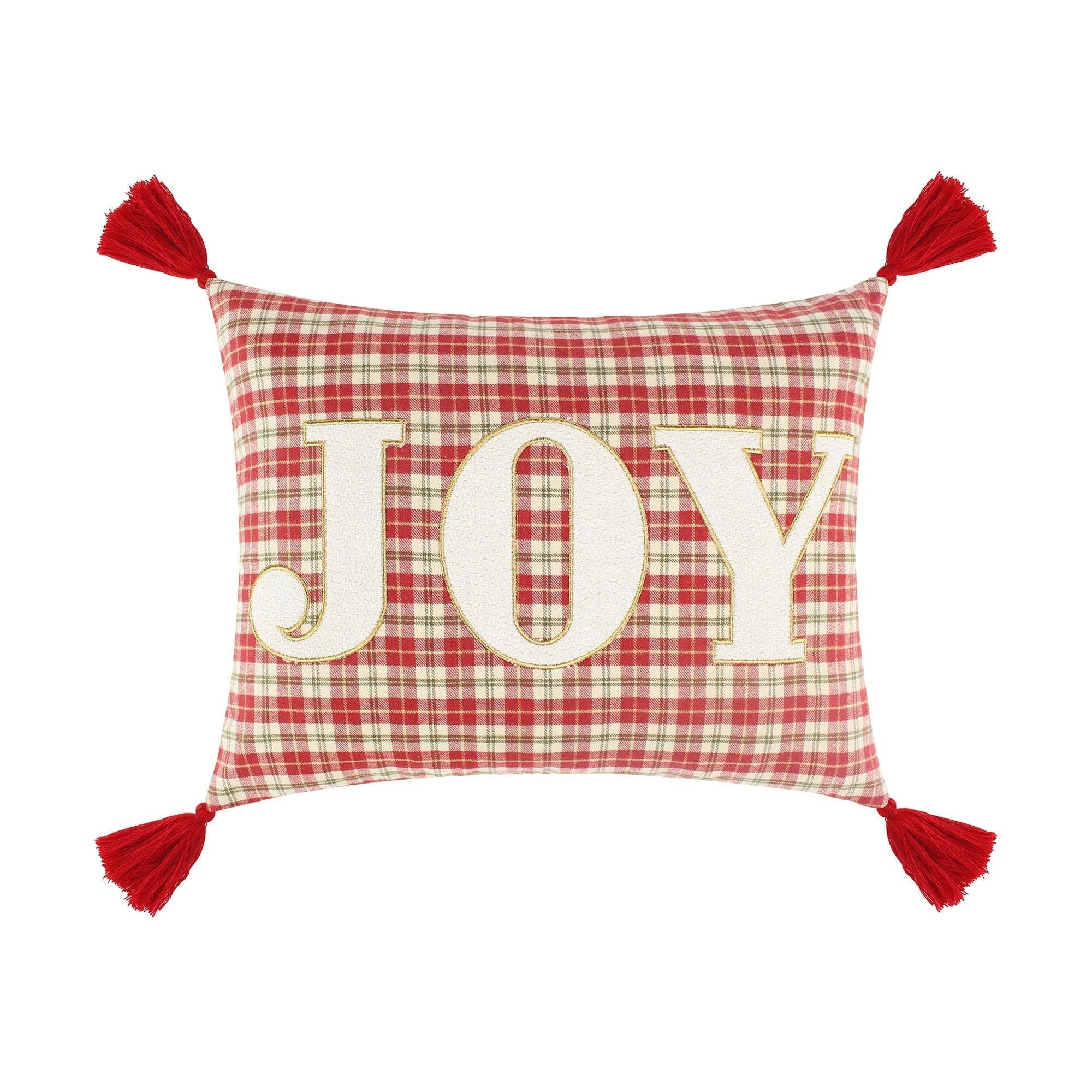 Home For Christmas Joy Plaid Pillow 14x18