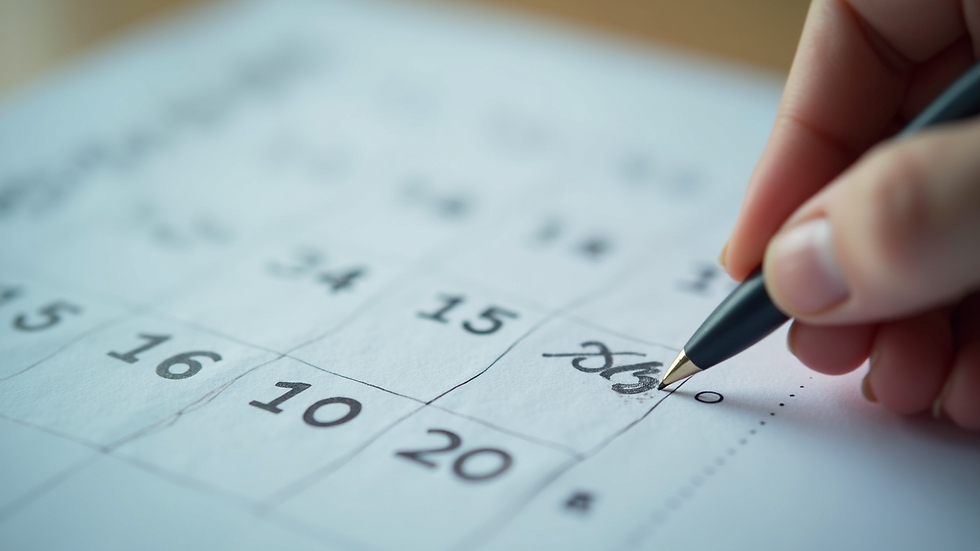 Close-up view of a calendar with marked training dates