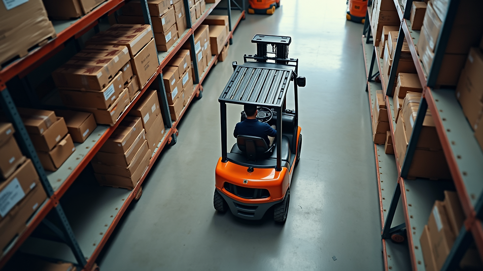 High angle view of a forklift training session in progress