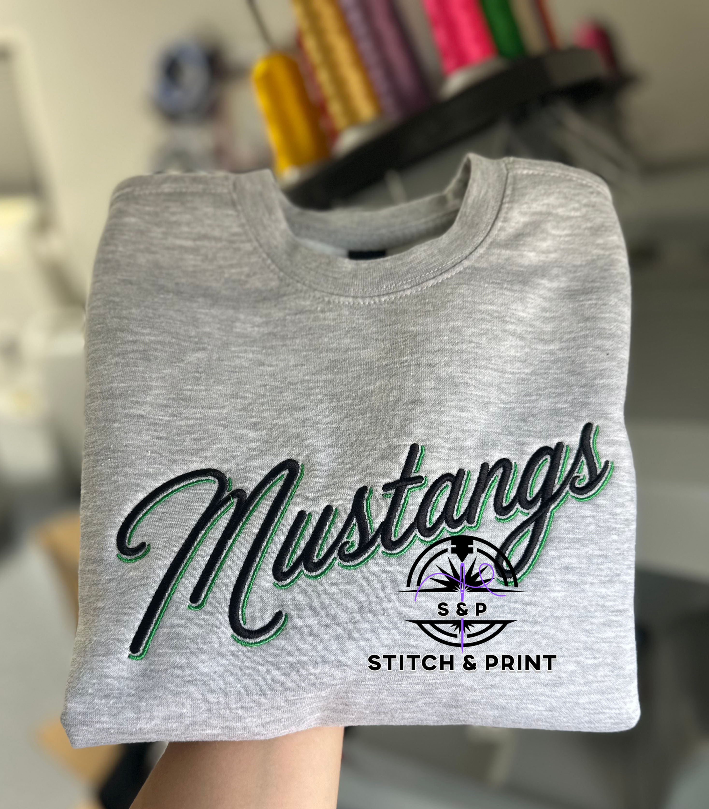 Mustangs Embroidered Script Sweatshirt | Premium School Spirit Crewneck