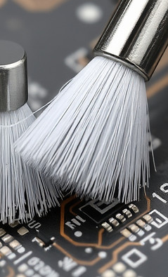 Professional PEEK and stainless steel cleaning brushes for electronics — shown in 3mm, 4mm