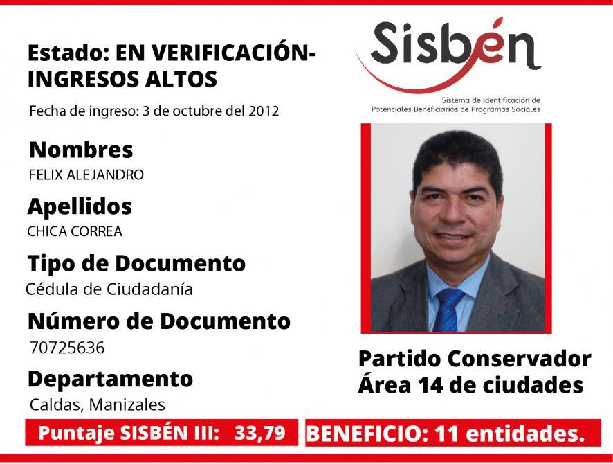 Felix Alejandro Chica Correa - Sisbén