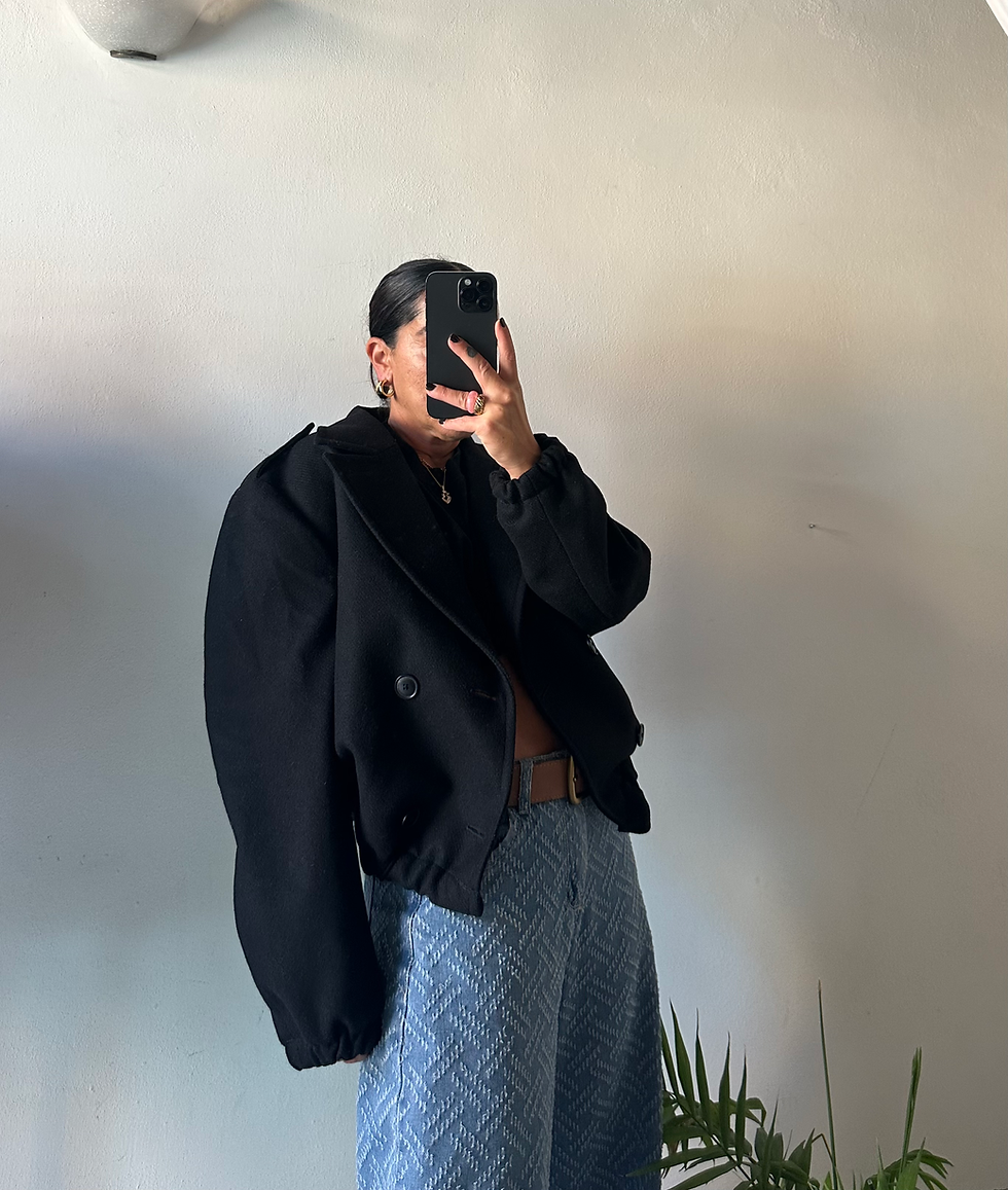 Pure wool black cropped coat