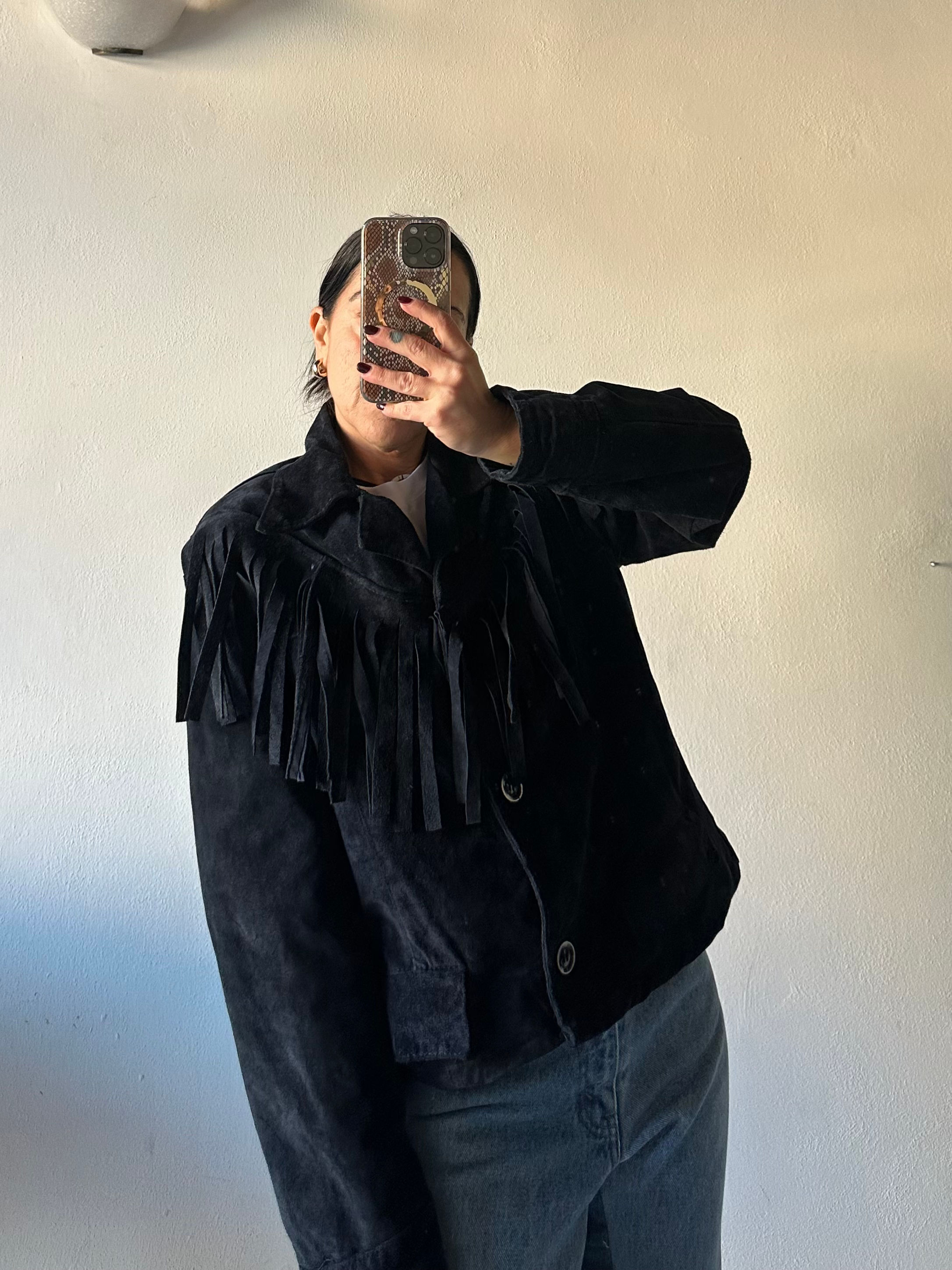 Real suede black fringes jacket 