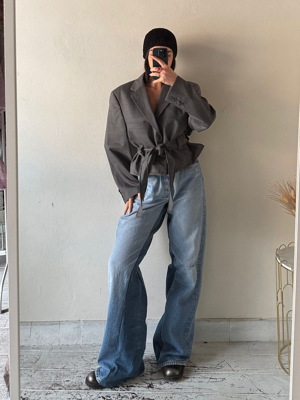 Miniatura: Grey high neck blazer