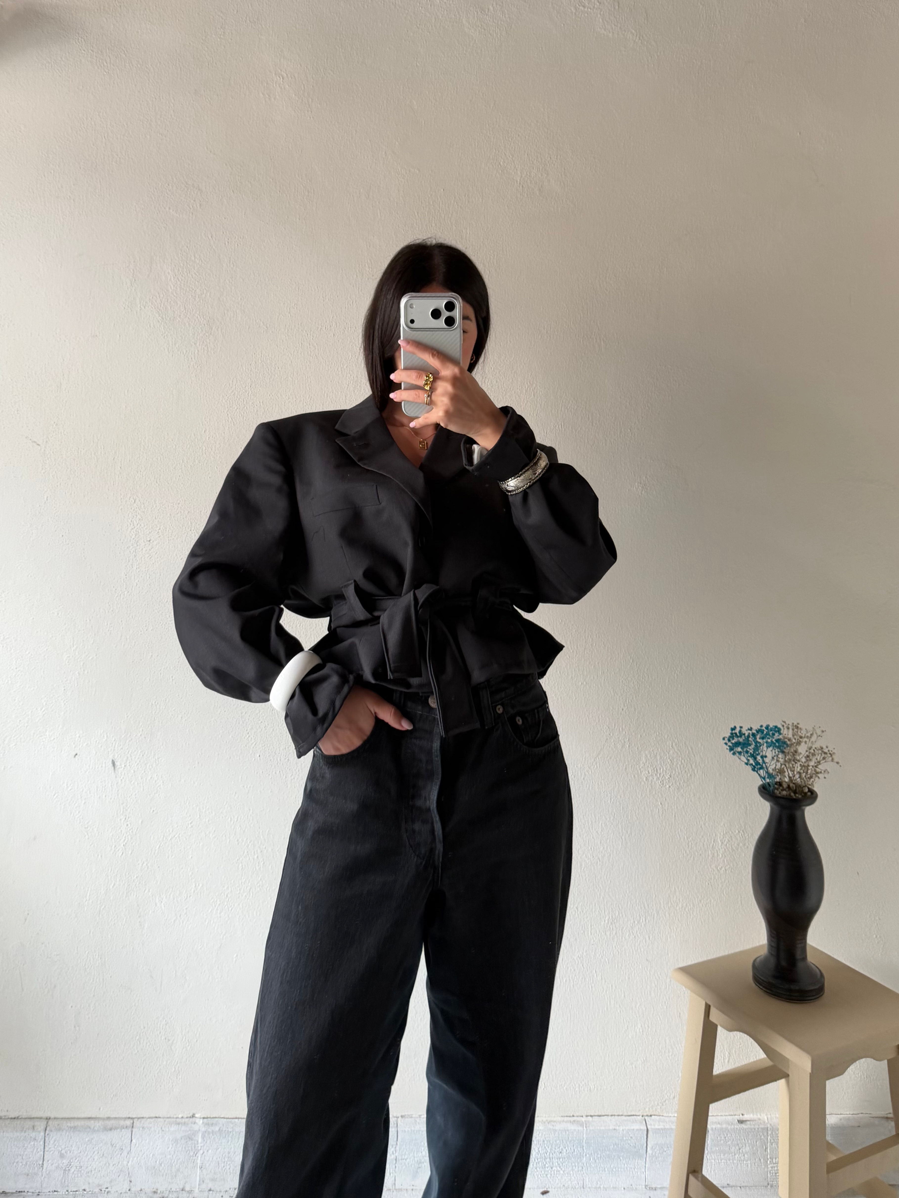 black high neck blazer