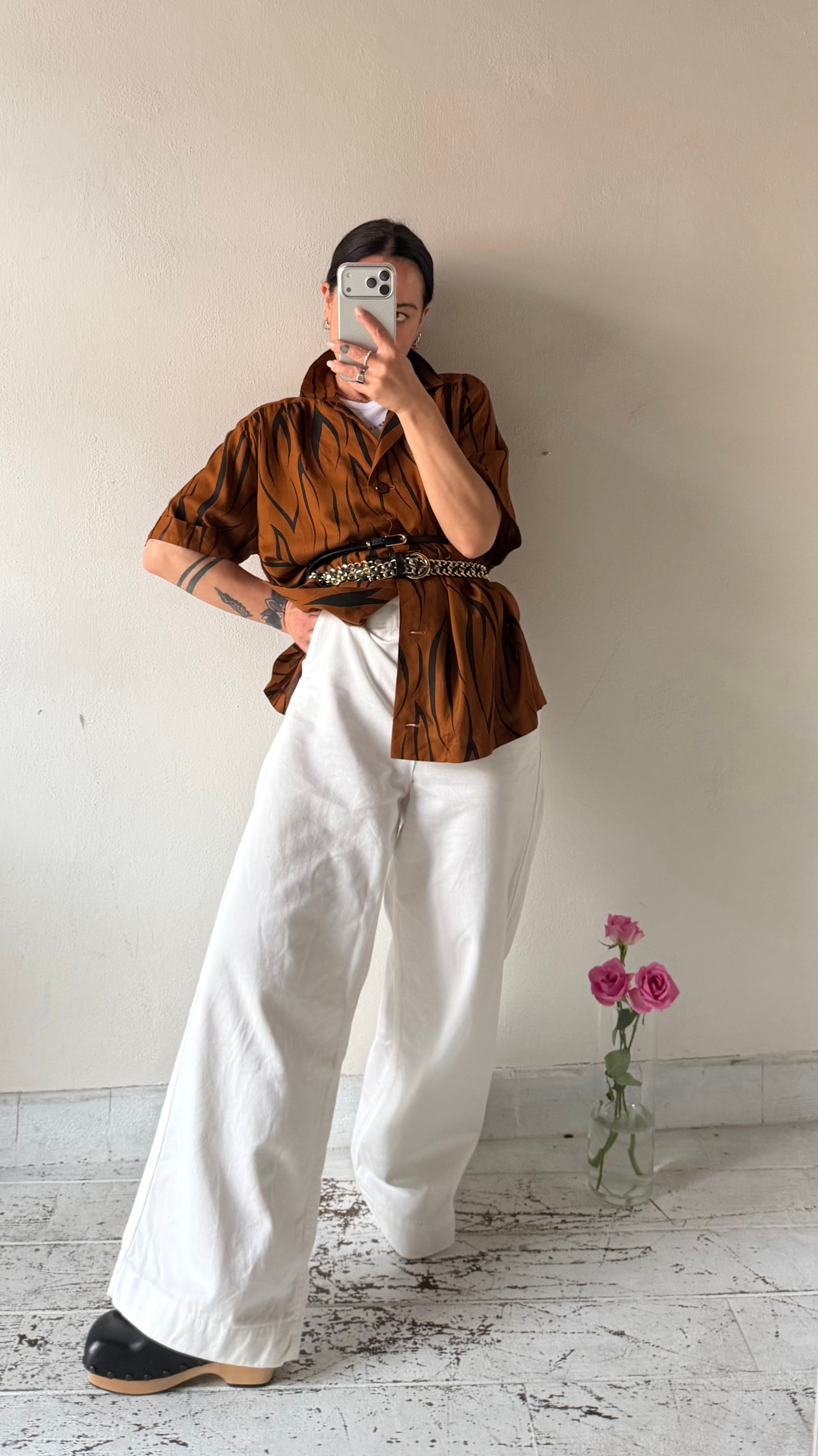 tailoring brindle print linen shirt